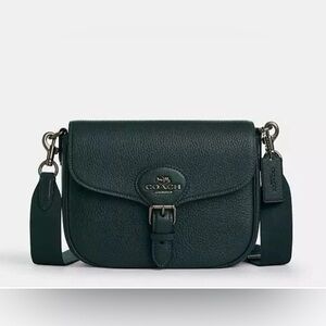Coach dark teal green pebble leather Amelia Saddle Crossbody Bag - NWT